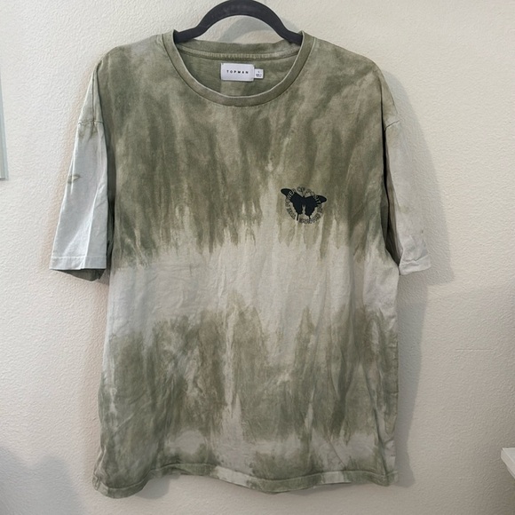 Topman Men’s T-Shirt, size L green tie-dye - Picture 1 of 3